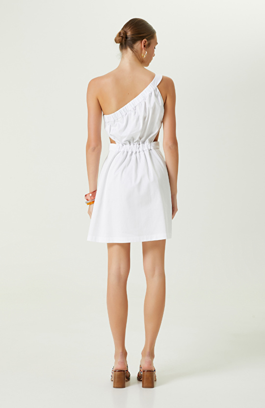 Beyaz Tek Omuz Elbise