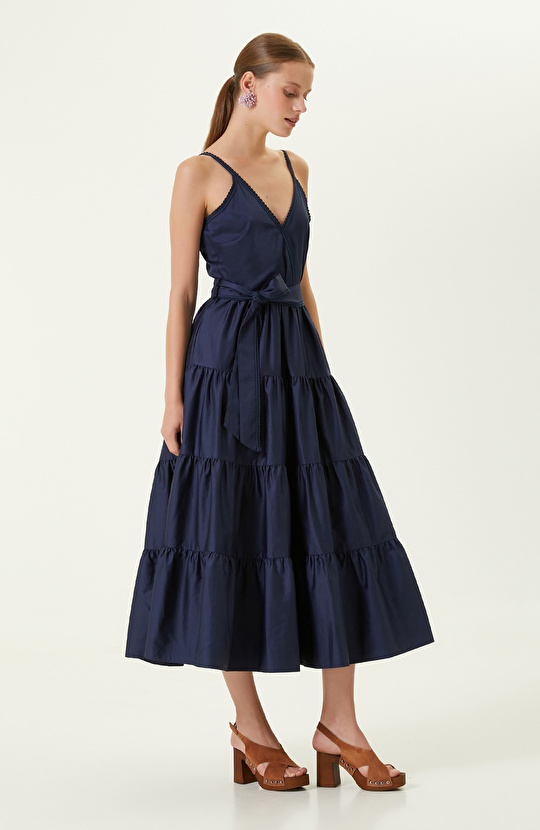 Lacivert Pamuklu Uzun Elbise