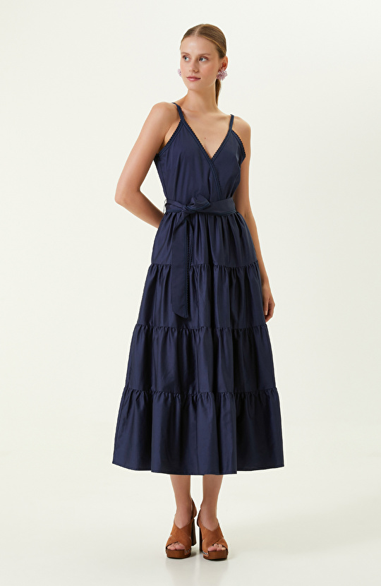 Lacivert Pamuklu Uzun Elbise