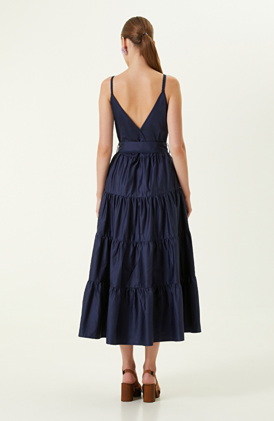 Lacivert Pamuklu Uzun Elbise