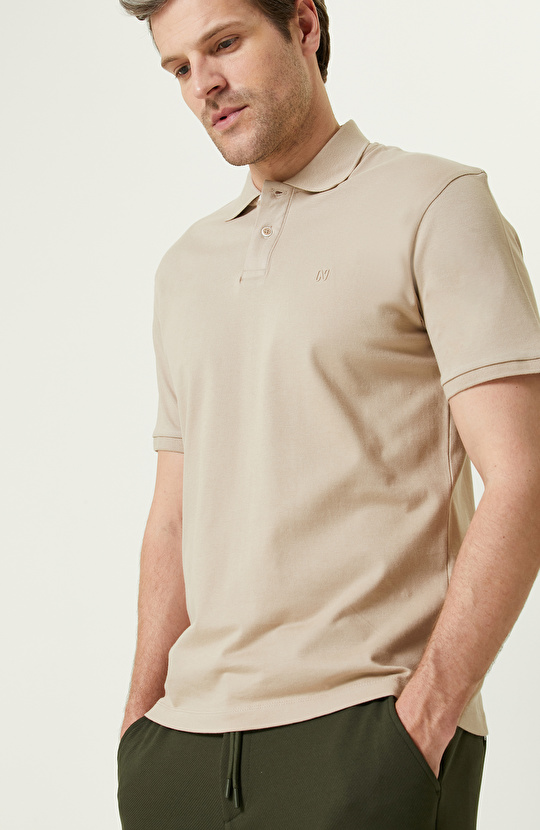 Bej Kısa Kollu Polo Yaka T-Shirt