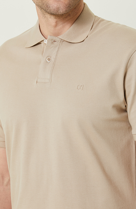 Bej Kısa Kollu Polo Yaka T-Shirt