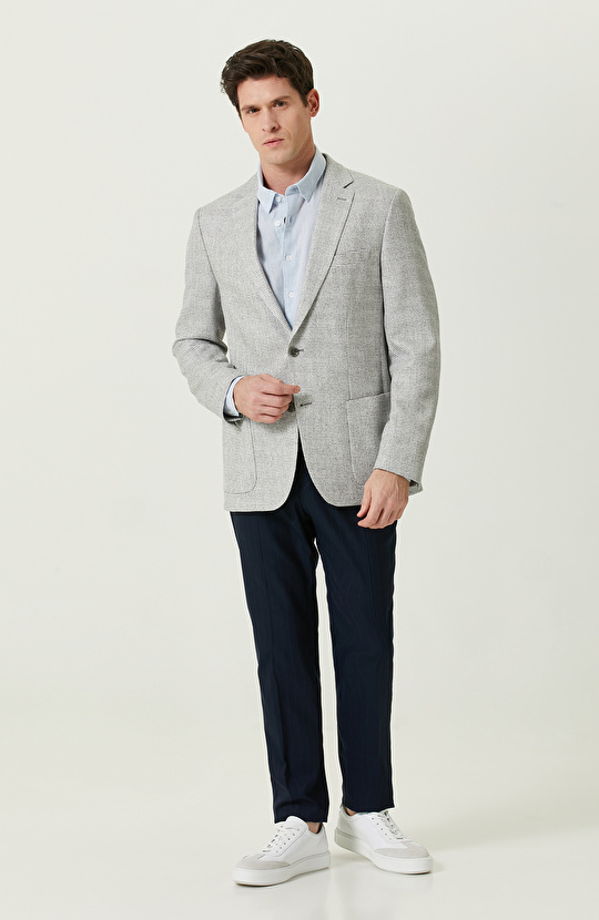 Uzun Kollu Mavi Keten Gömlek