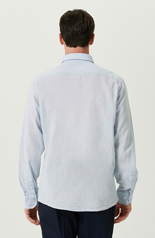 Uzun Kollu Mavi Keten Gömlek