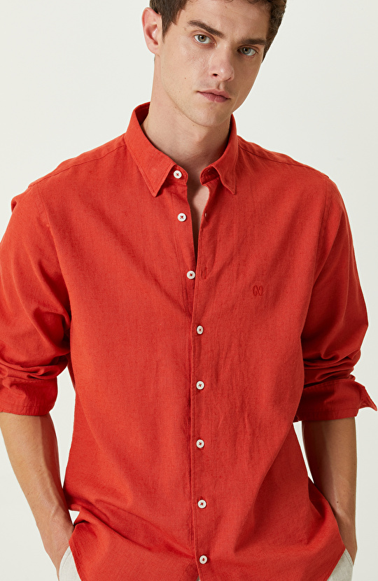 Mercan Pamuk Keten Karışımlı Gömlek