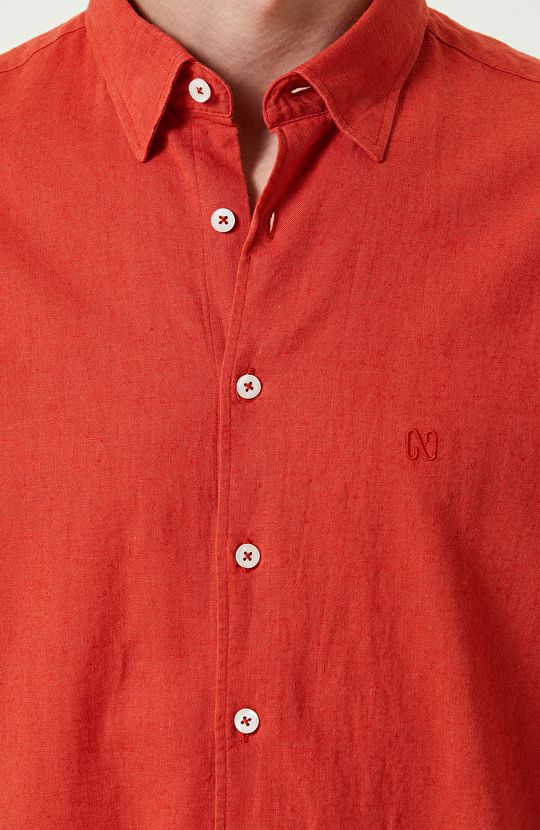 Mercan Pamuk Keten Karışımlı Gömlek