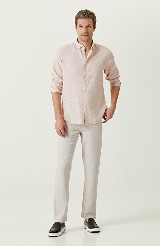 Kiremit Rengi Alttan Britli Yaka Uzun Kollu Gömlek