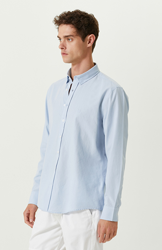 Açık Mavi Pamuklu Uzun Kollu Gömlek