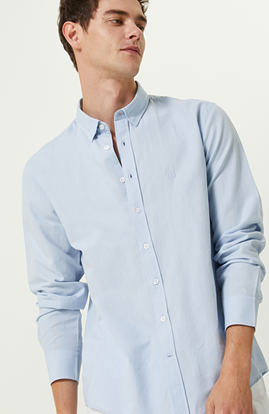 Açık Mavi Pamuklu Uzun Kollu Gömlek