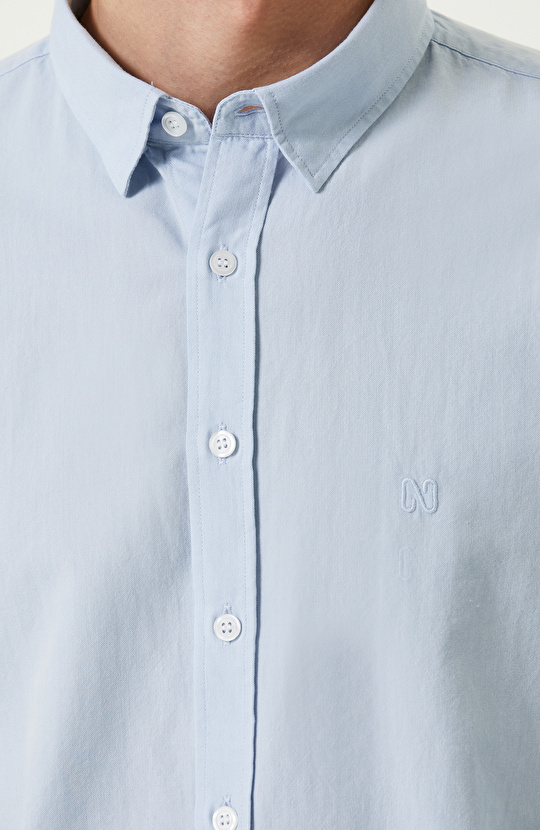 Açık Mavi Pamuklu Uzun Kollu Gömlek