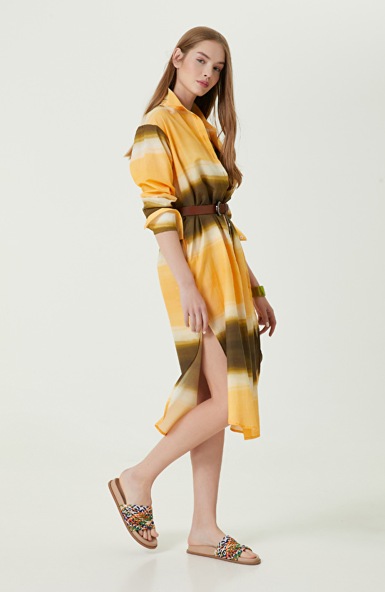 Haki Uzun Kollu Gömlek Yaka Elbise