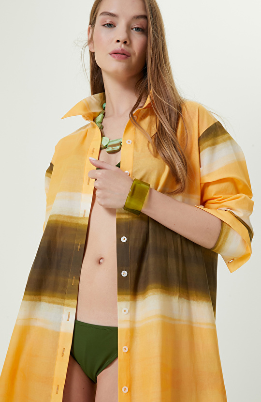 Haki Uzun Kollu Gömlek Yaka Elbise