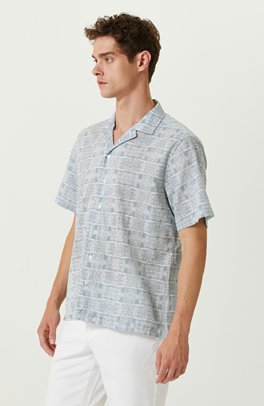 Mavi Beyaz Pamuklu Kısa Kollu Gömlek