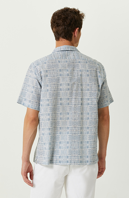 Mavi Beyaz Pamuklu Kısa Kollu Gömlek