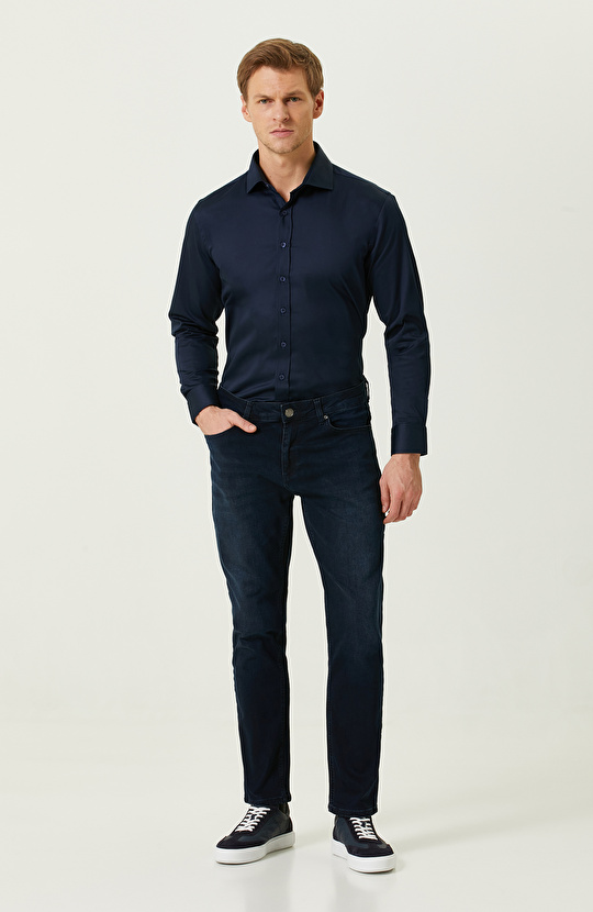 Lacivert Uzun Kollu Gömlek