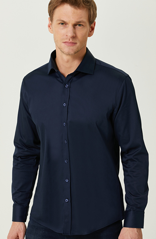 Lacivert Uzun Kollu Gömlek