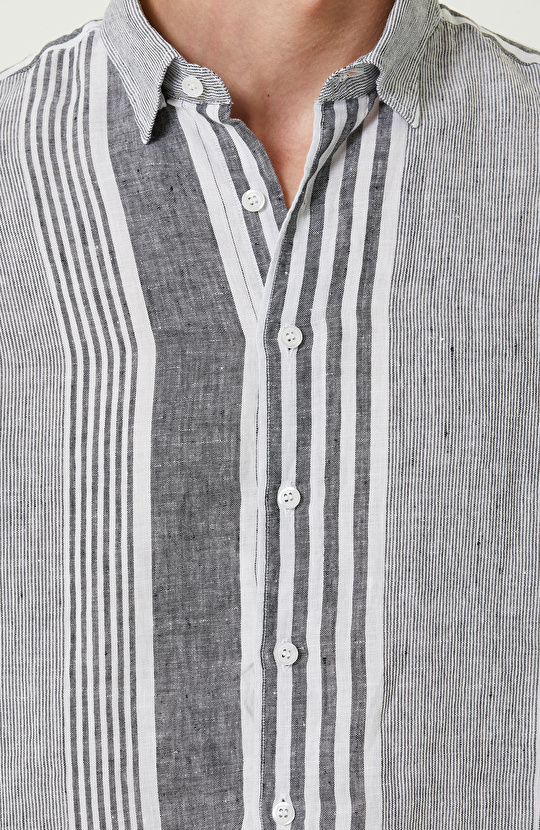 Lacivert Beyaz Keten Gömlek