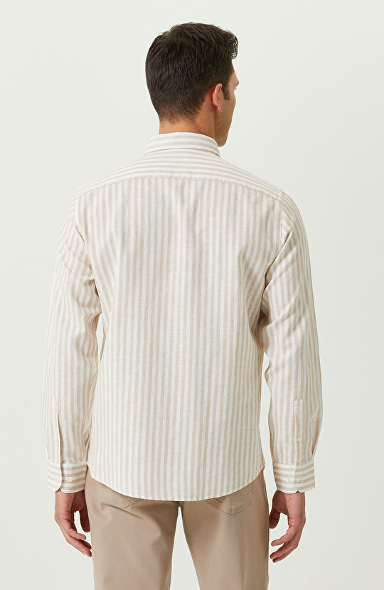 Bej Düğmeli Uzun Kollu Gömlek