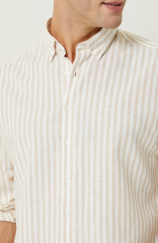 Bej Düğmeli Uzun Kollu Gömlek