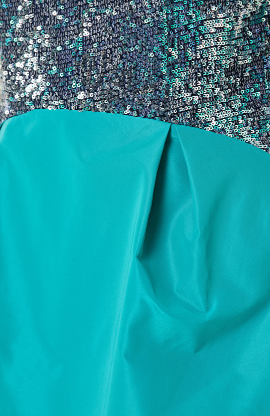 Turkuaz Payetli Straplez Mini Abiye Elbise