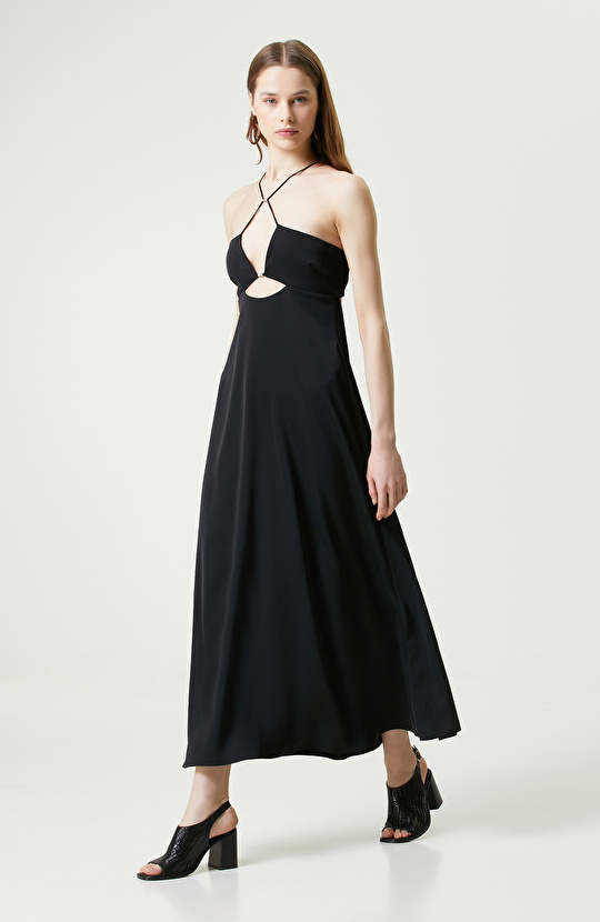 Siyah Uzun Askılı Abiye Elbise