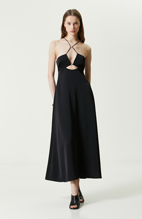 Siyah Uzun Askılı Abiye Elbise