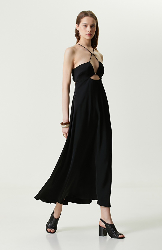 Siyah Uzun Askılı Abiye Elbise