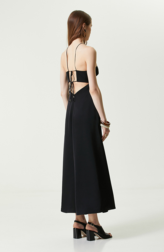 Siyah Uzun Askılı Abiye Elbise
