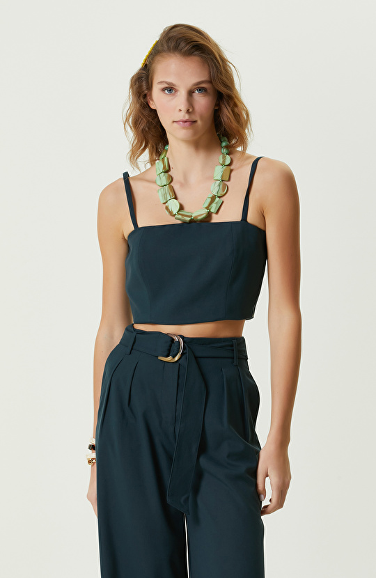 Petrol Mavisi Kare Yaka Tüvit Bluz