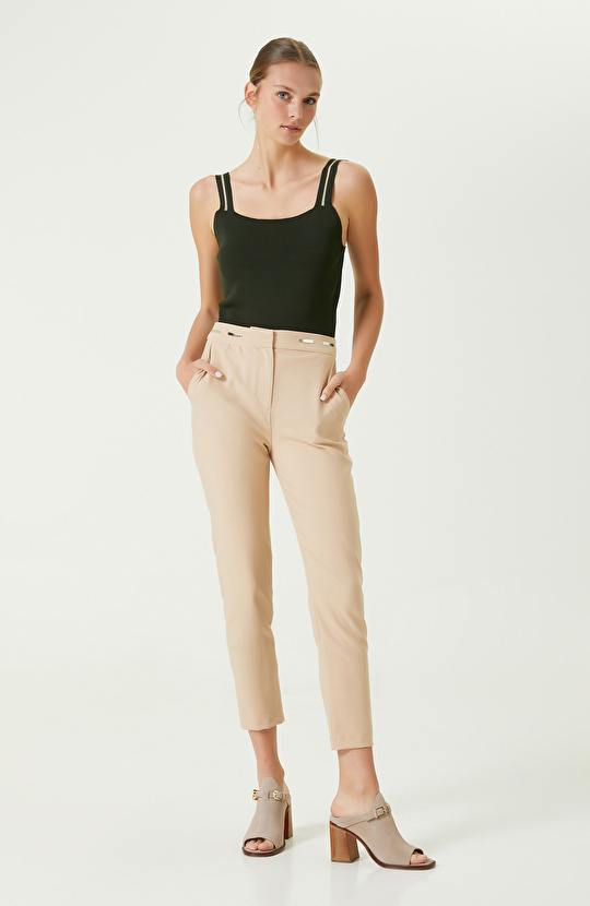 Bej Dar Paça Smart Casual Pantolon