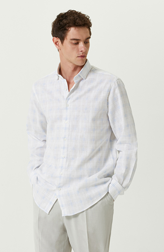 Mavi Beyaz Ekose Gömlek