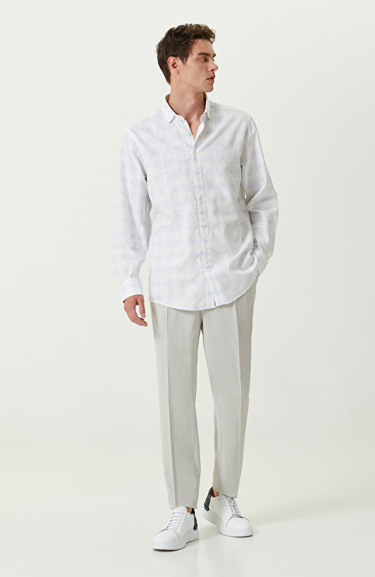 Mavi Beyaz Ekose Gömlek