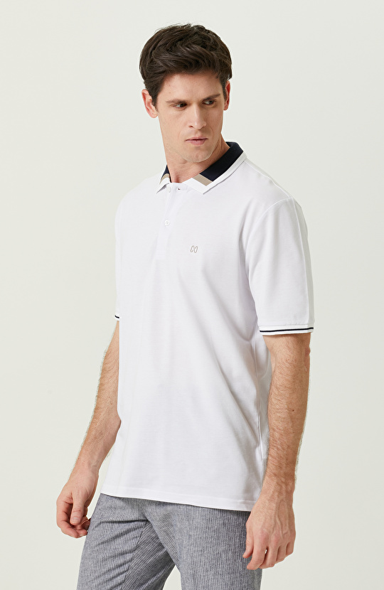 Kısa Kollu Beyaz Polo Yaka Tshirt