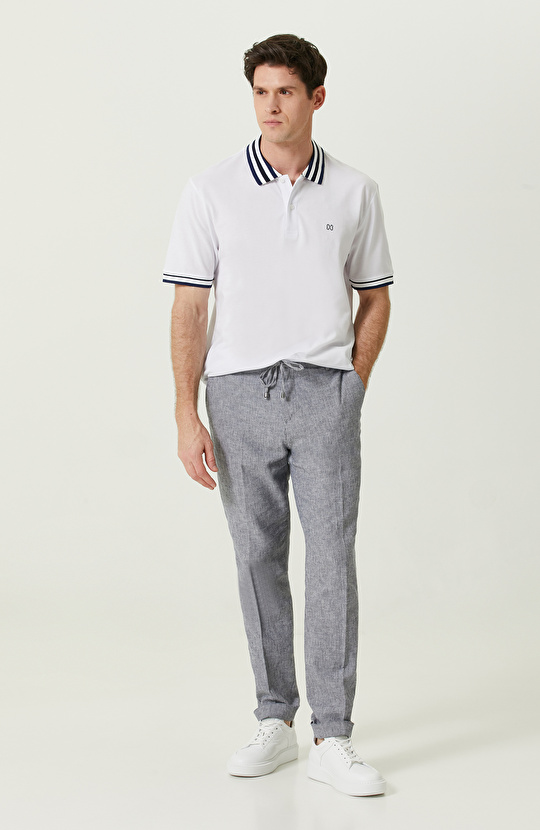 Beyaz Mavi Kısa Kollu Polo Yaka Tshirt