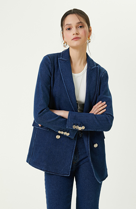 Açık Indigo Mavi Denim Ceket