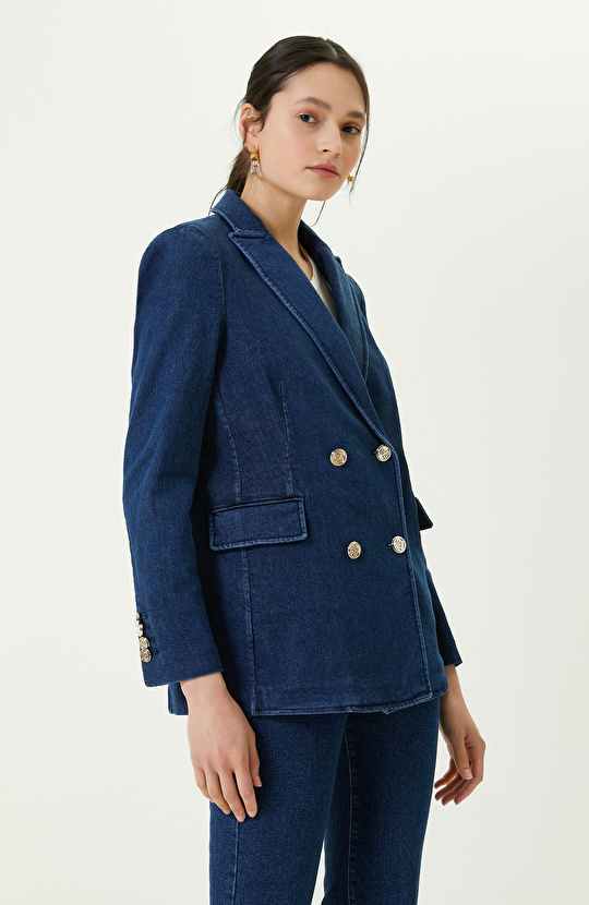 Açık Indigo Mavi Denim Ceket