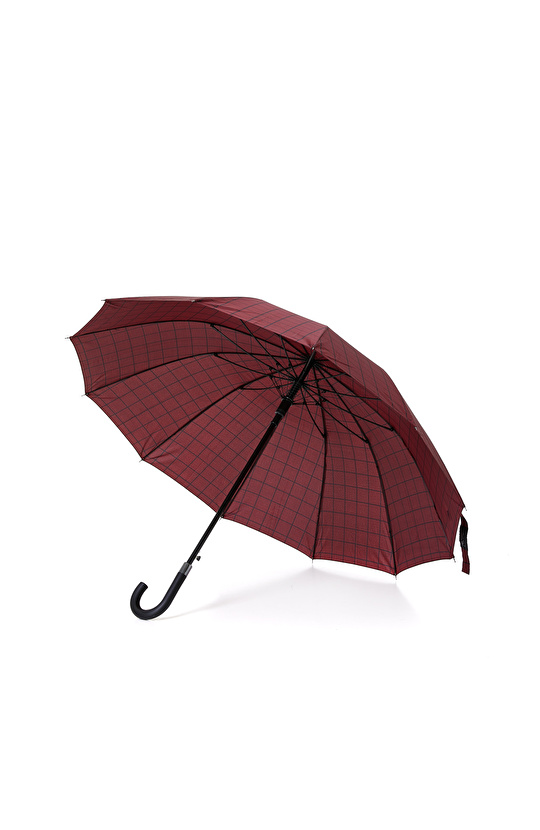 Bordo Ekose Desenli Şemsiye