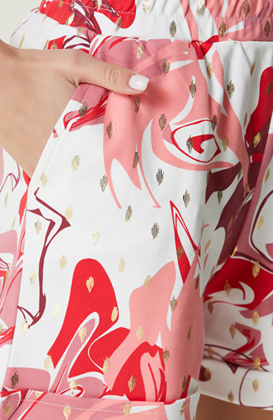 Pembe Beyaz Desenli Duble Paça Şort