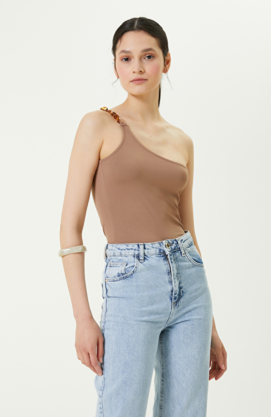 Tek Omuz Yaka Vizon Tshirt