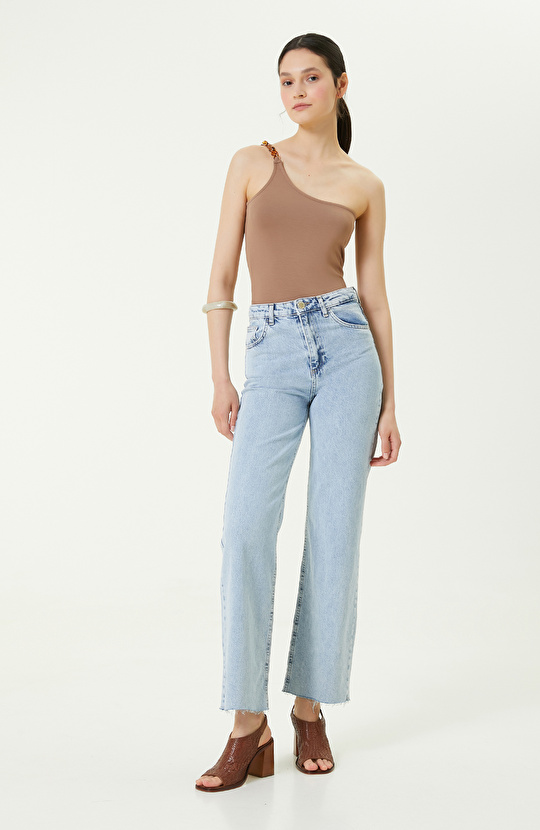 Tek Omuz Yaka Vizon Tshirt