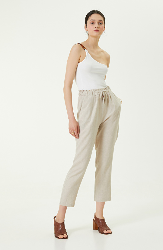 Tek Omuz Yaka Ekru Tshirt