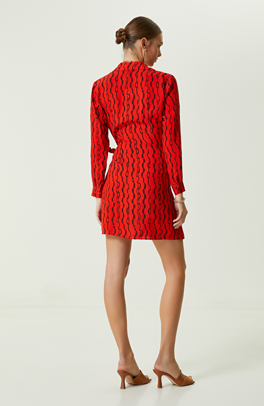 Nar Çiçeği Uzun Kollu Mini Elbise