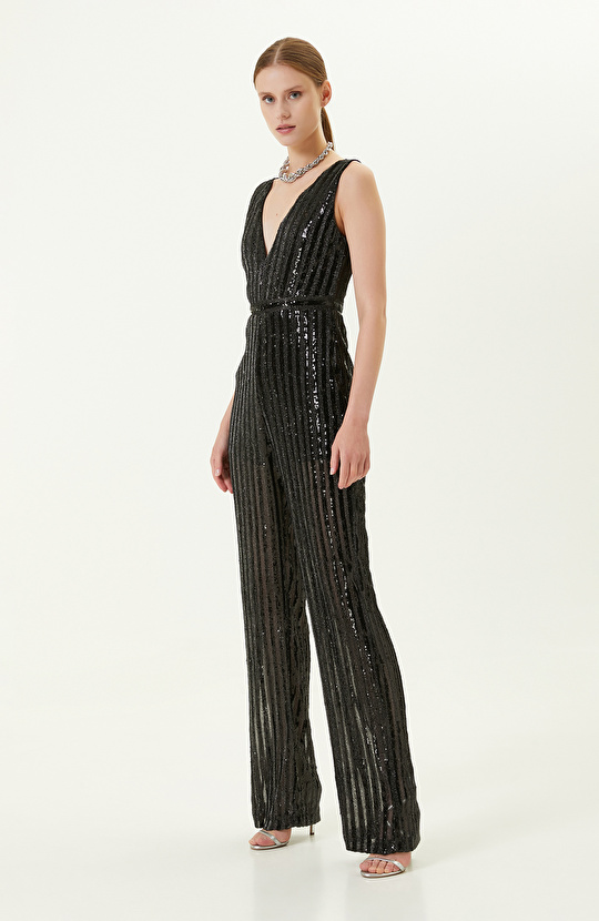 Siyah Payetli Abiye Tulum