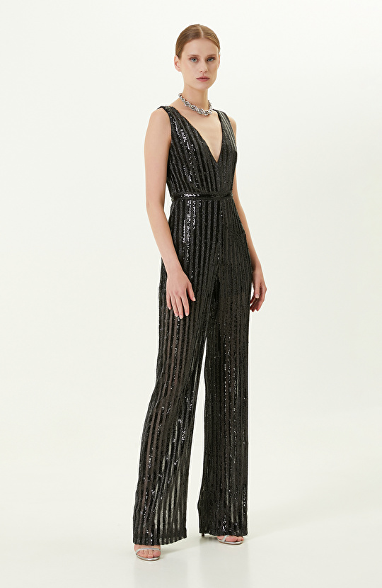 Siyah Payetli Abiye Tulum