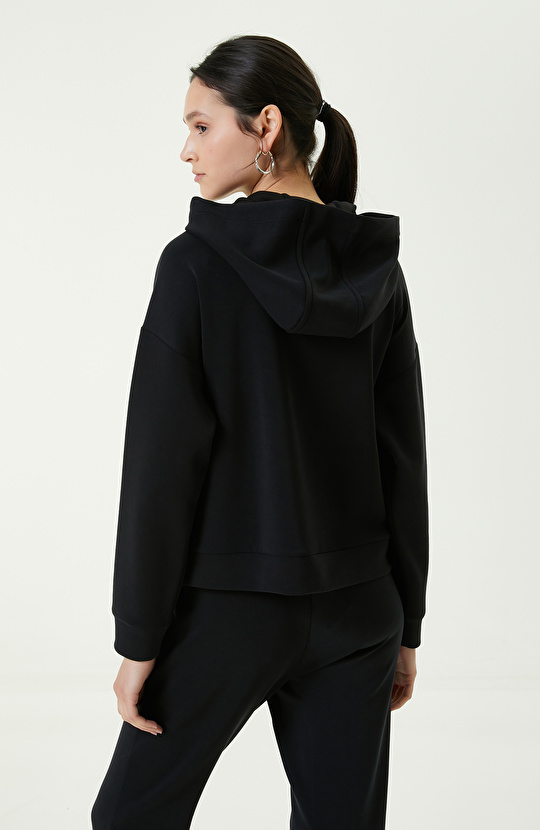 Fermuar Detaylı Siyah Sweatshirt