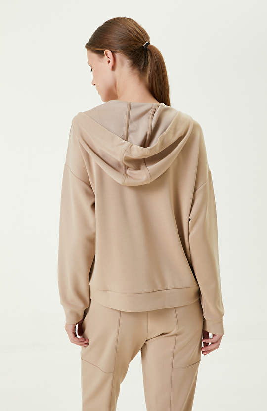 Fermuar Detaylı Bej Sweatshirt