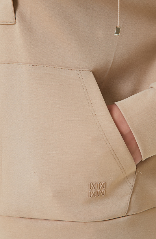 Fermuar Detaylı Bej Sweatshirt