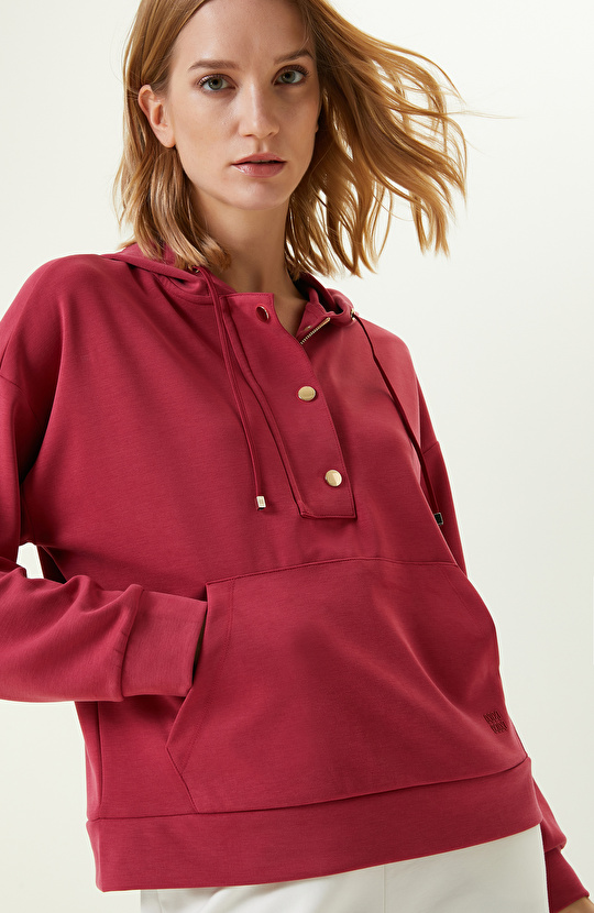 Fermuar Detaylı Vişne Sweatshirt