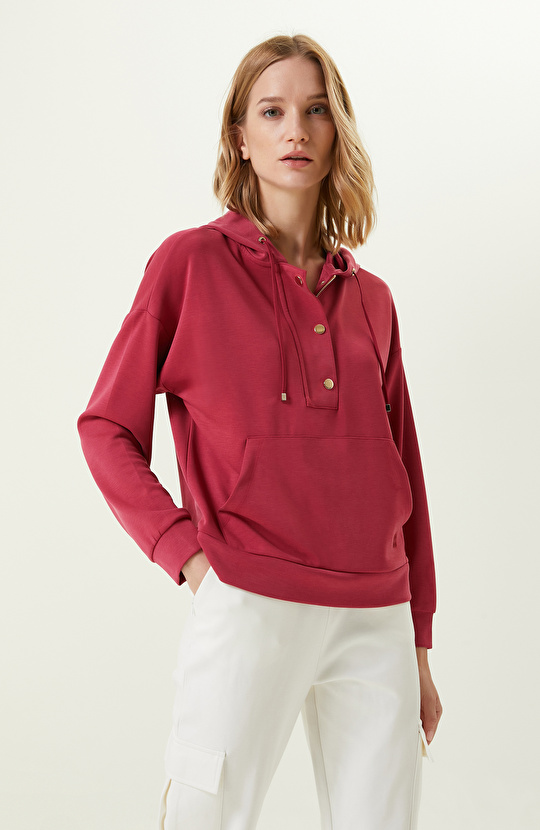 Fermuar Detaylı Vişne Sweatshirt
