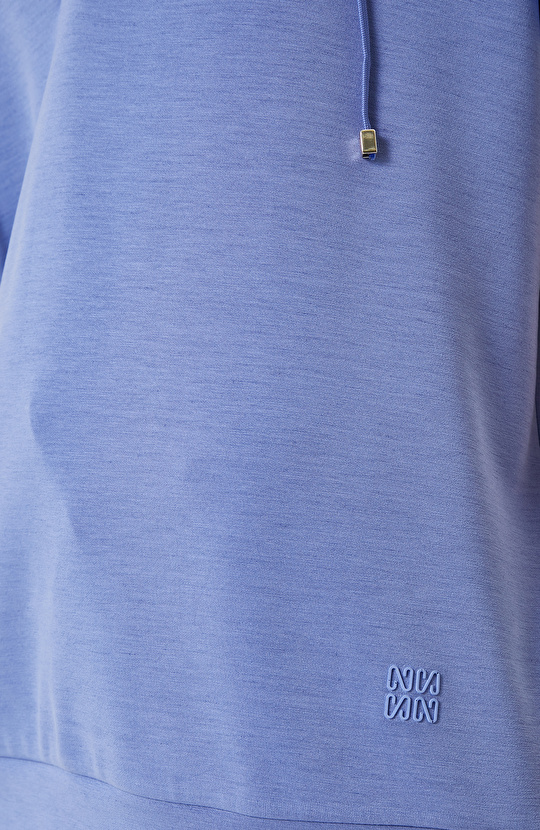 Mavi V Yaka Kısa Kollu Sweatshirt